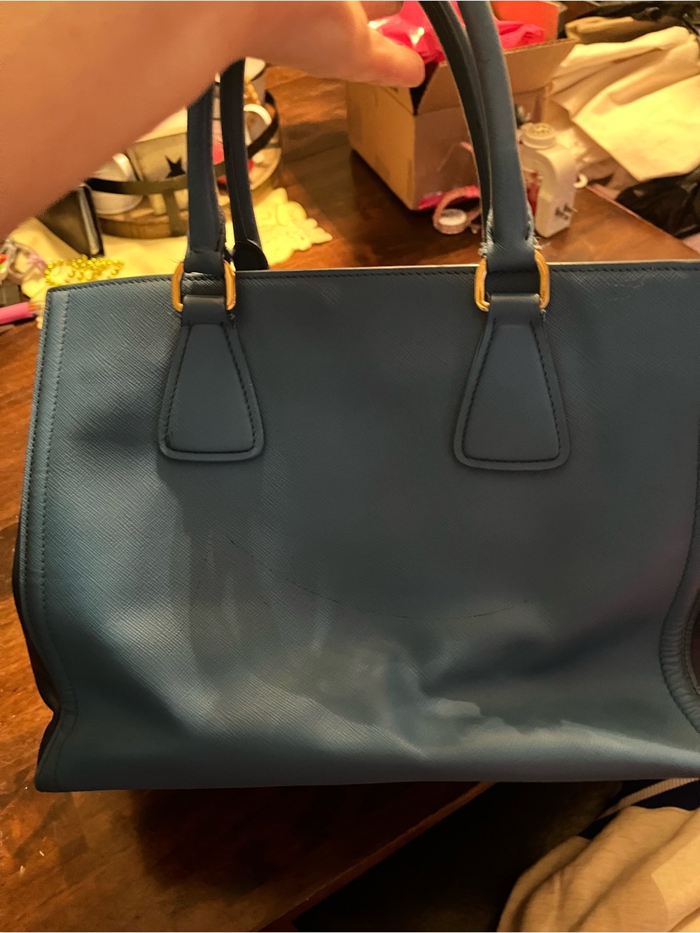 Prada Saffiano Leather Tote Bag in Blue 2 tone - Picture 3 of 10